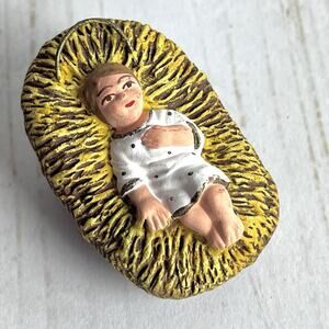 Santons Marcel Carbonel Ceramic Baby Jesus Crib Metal Halo Made in France Small